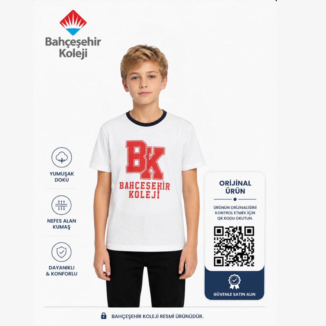 BK Spor Yaka T-Shirt Beyaz